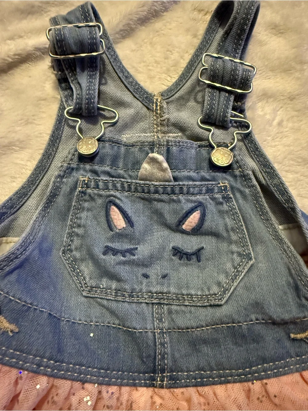 Denim & Pink Tulle Unicorn Pocket Overall Dress for Kids